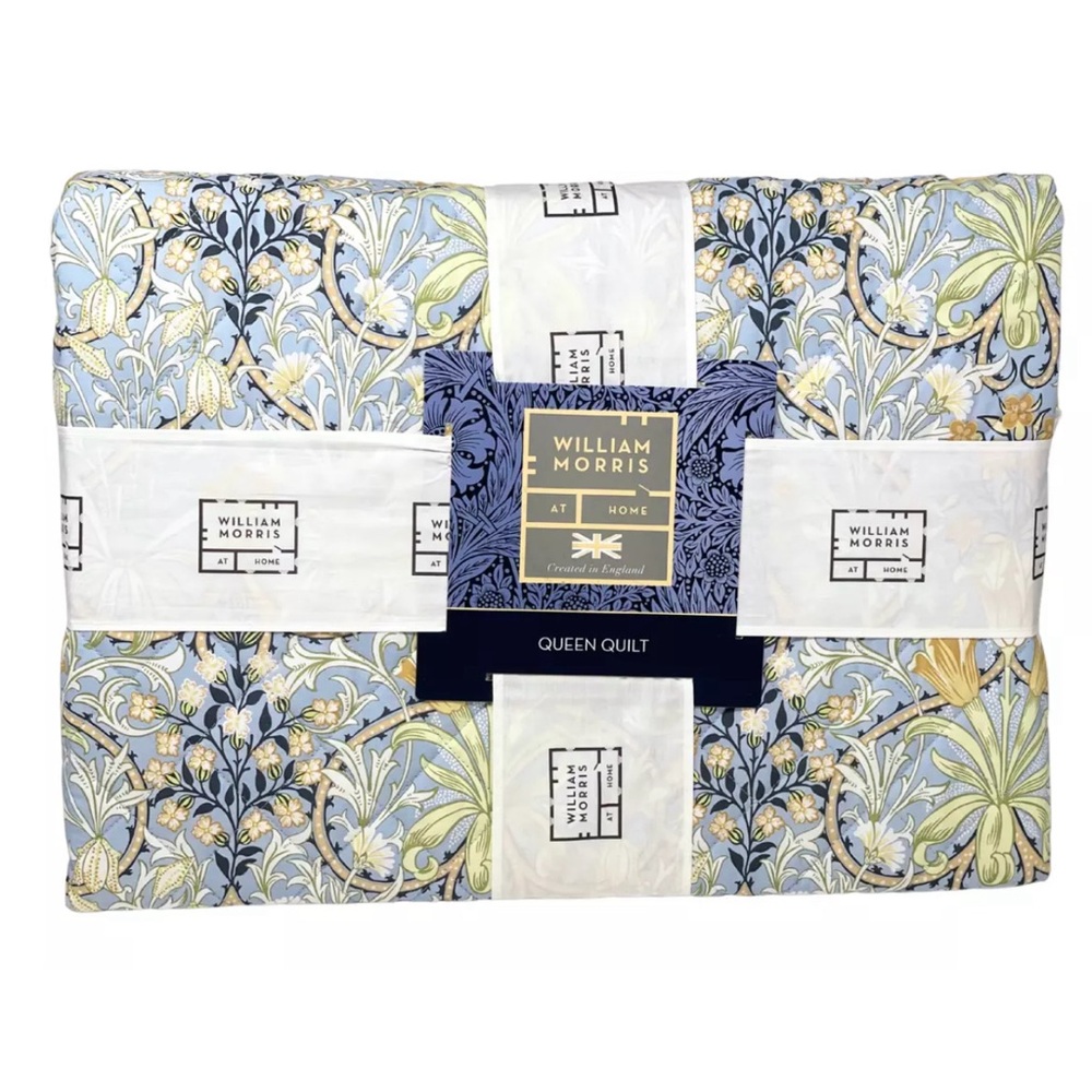 WILLIAM MORRIS England QUEEN Cotton Percale Woodland Weeds Gold Diamond Quilt